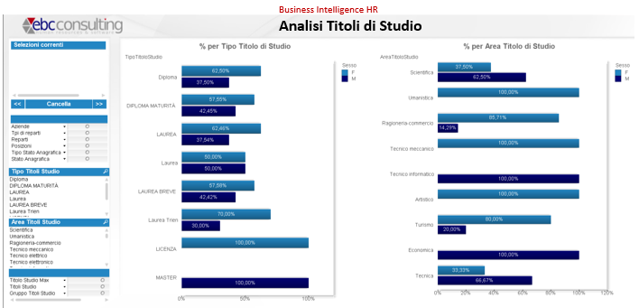 BI HR Analisi differenza di genere Maschi Femmine analisi titoli di studio