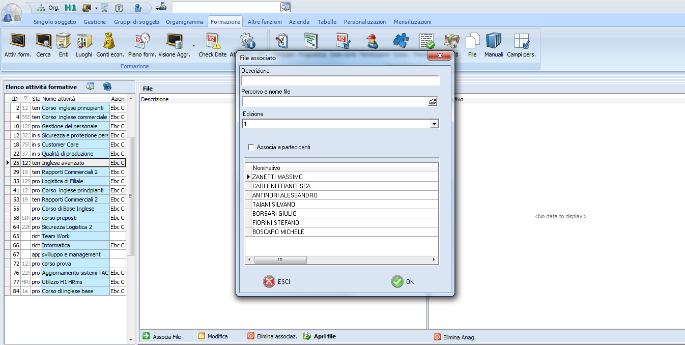 H1 Hrms Gestione formazione File dipendente