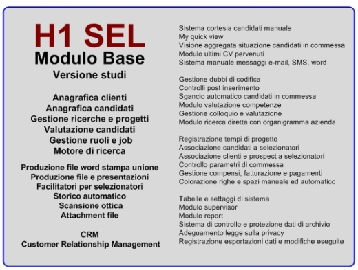 H1 Sel gestione recruiting & selection risorse umane Apri Funzionalità