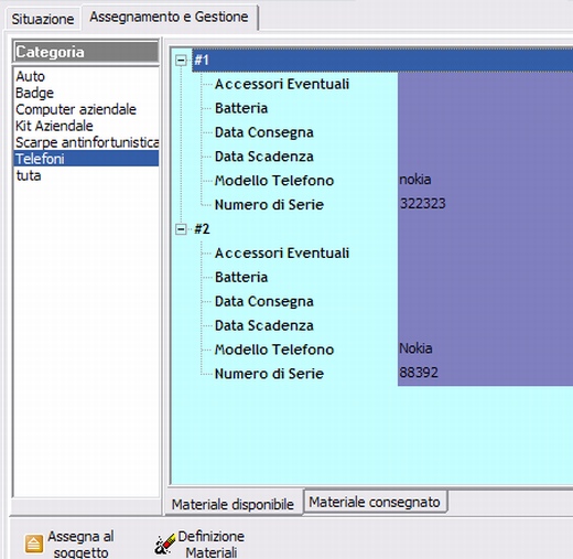 Gestione del materiale consegnato, costruzione del data base per la gestione del materiale da attrbiure al personale - H1 Hrms Gestione del personale